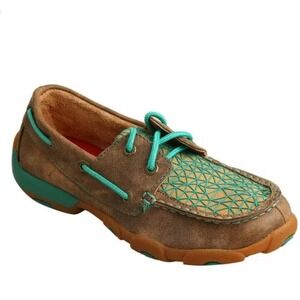 Twisted X Driving Mocs Low Casual Loafers‎ Distressed Brown Turquoise Kids 3